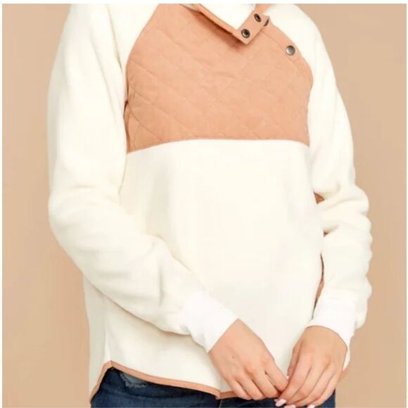 ABERCROMBIE & FITCH Cream and Blush Pink Asymmetrical Snap Fleece Pullover Sz S - Picture 3 of 9